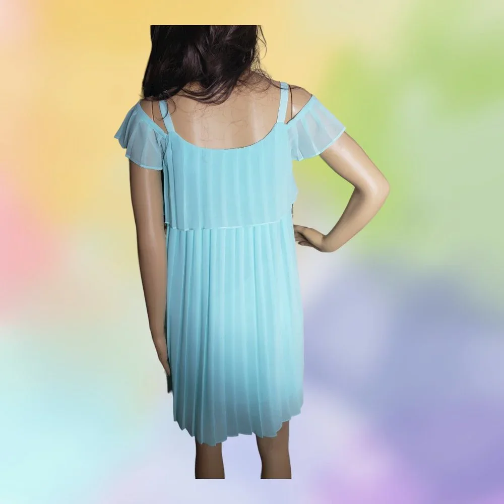 Bonnie Jean Baby Blue Chiffon Party Dress - Ruffled Bodice - Off Shoulder Sz 14